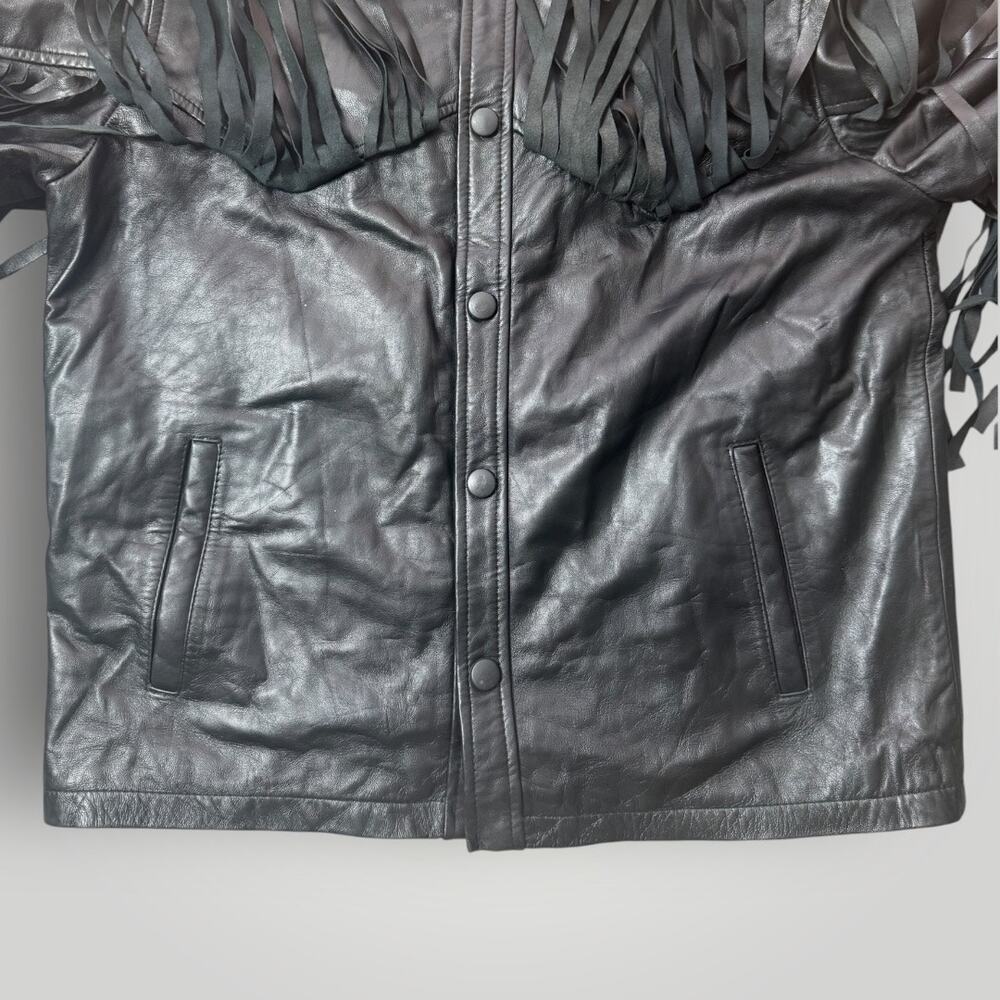AMEN Collection Black 100% Sheep Leather Fringe Western Jacket Women’s L - Picture 4 of 13